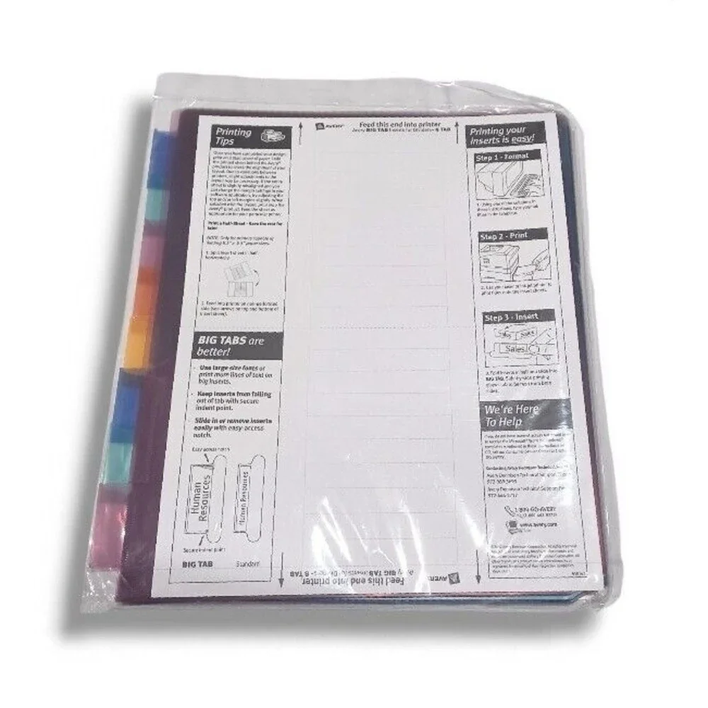 Avery 5 Packs Lot Big Tab Two Pocket Insertable 8 Tab Plastic Reference Dividers